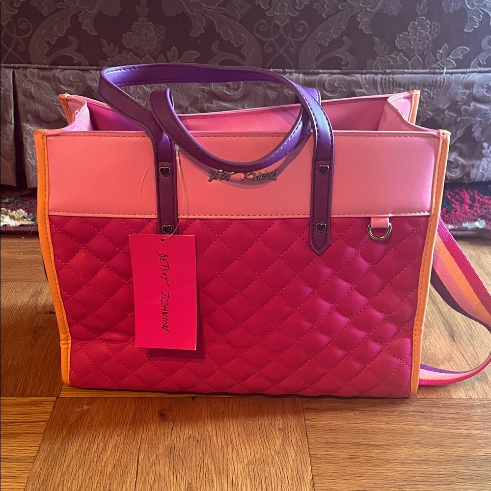 New pink, purple, and orange medium-sized Betsey Johnson shoulder bag